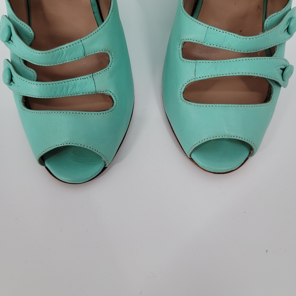 Oscar de la Renta Blue Strappy Dakota Nappa Wedge Sandals Size 35.5 - Picture 3 of 14